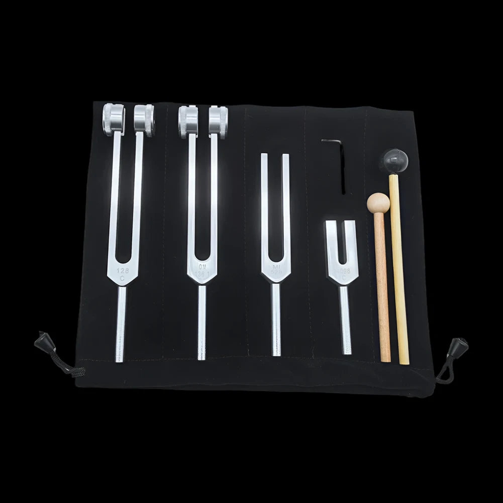 Sound Healing 4Pcs Tuning Fork Set (128Hz, OM 136.1Hz, MI 528Hz, 4096Hz)
