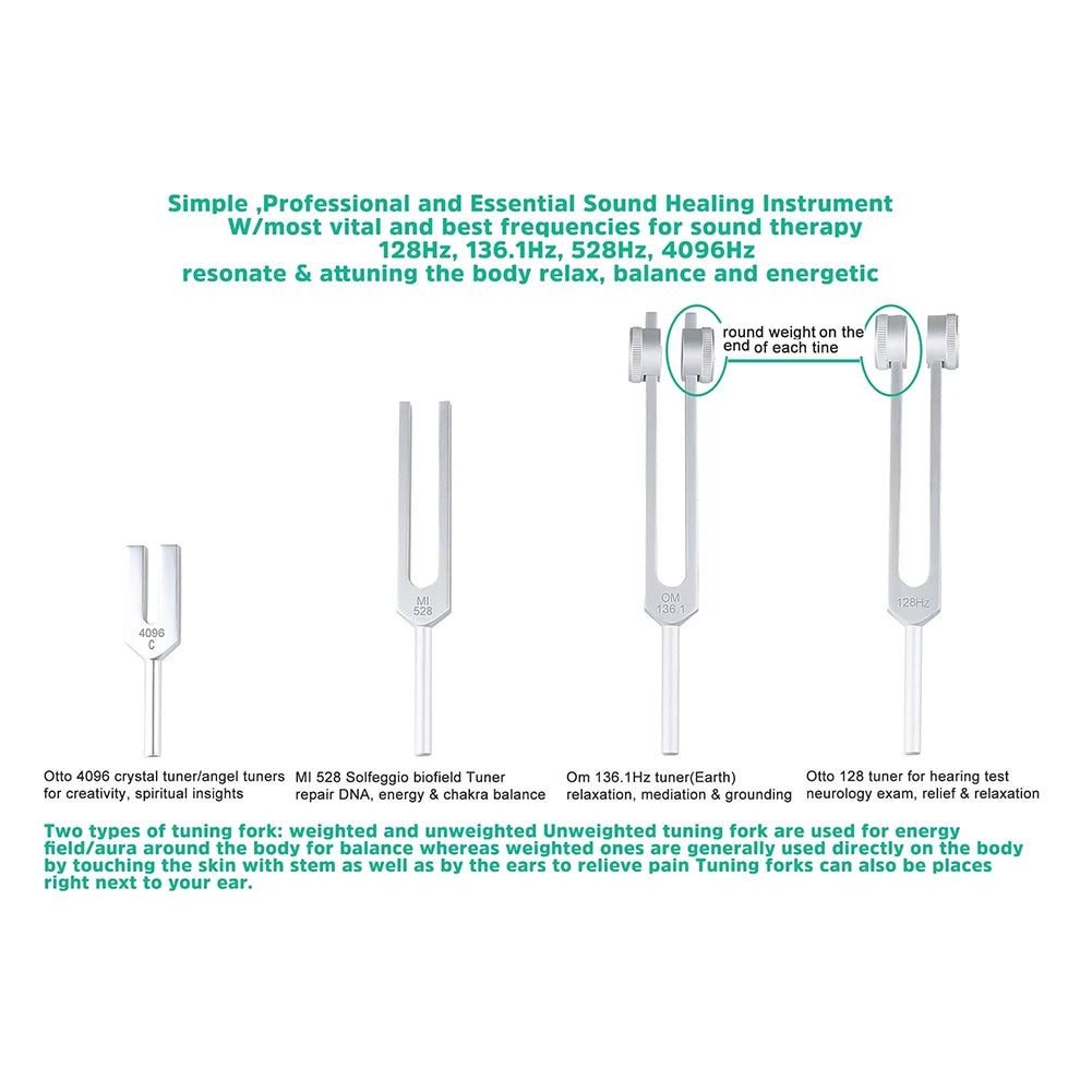 Sound Healing 4Pcs Tuning Fork Set (128Hz, OM 136.1Hz, MI 528Hz, 4096Hz)