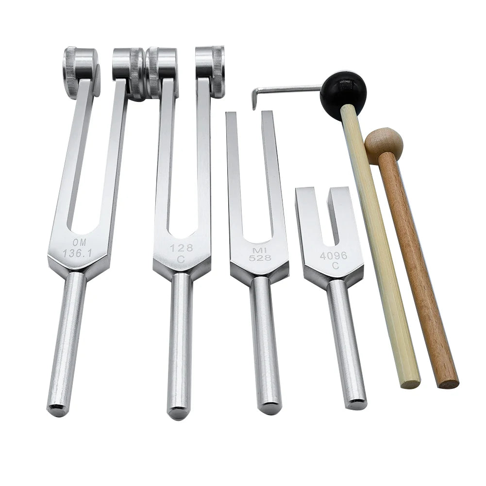 Sound Healing 4Pcs Tuning Fork Set (128Hz, OM 136.1Hz, MI 528Hz, 4096Hz)